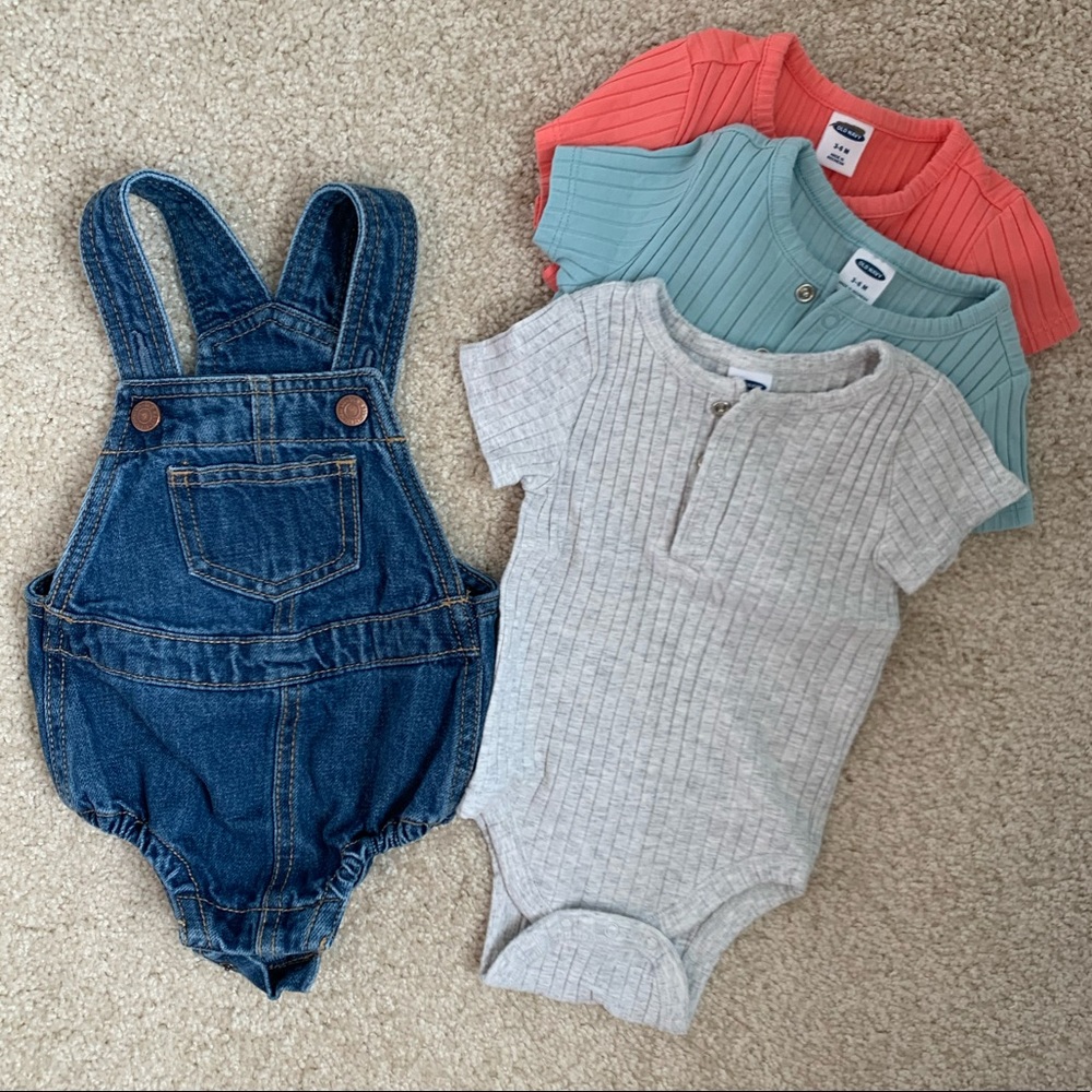 Old Navy Bubble Overalls and Everyday Basics Ribbed Onesies